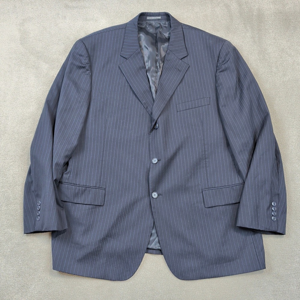 Andrew Fezza 48R Mens Navy Pinstripe Worsted Wool 3-Button Suit Jacket Blazer